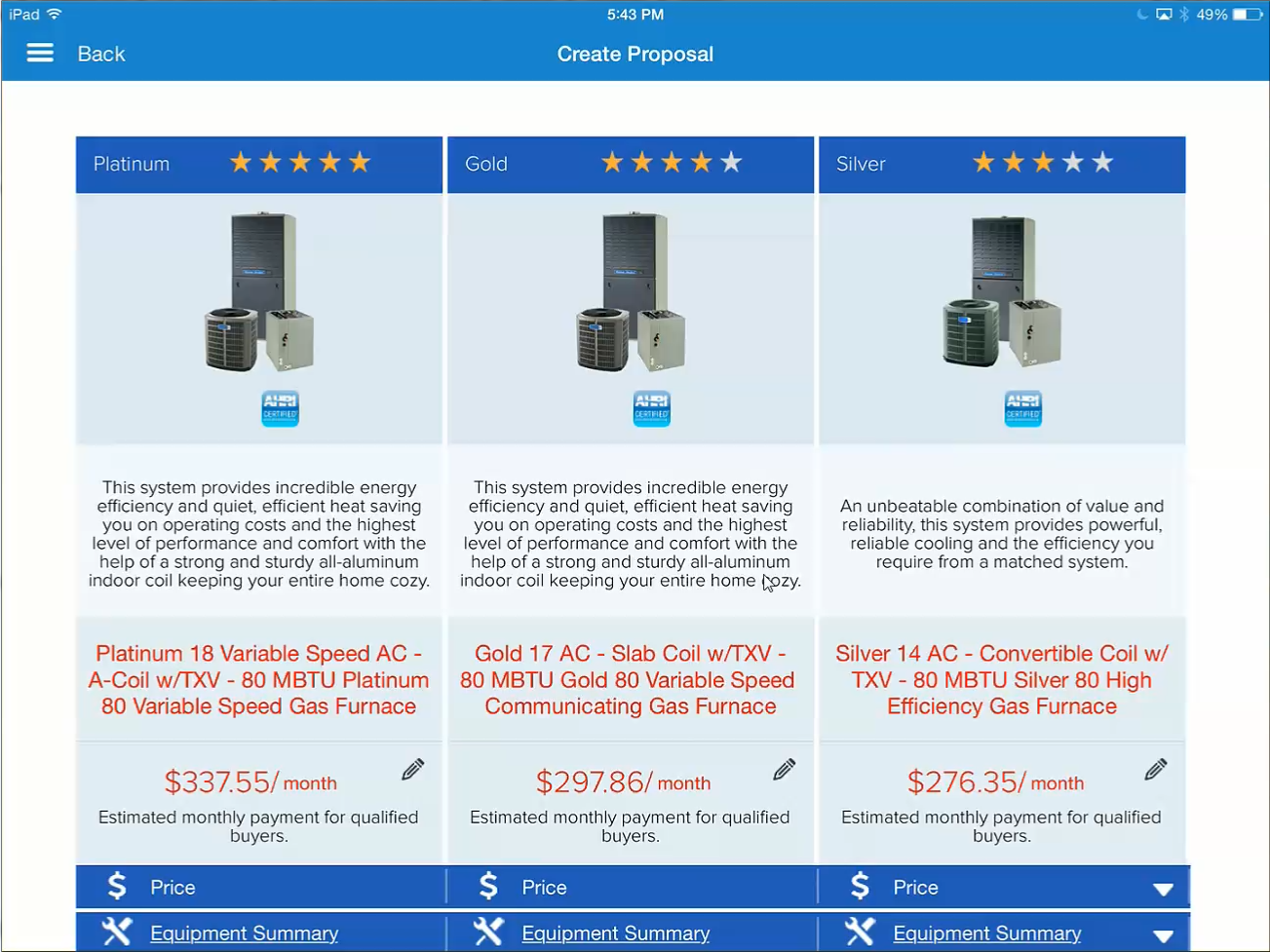 HVAC Equipment Proposals HVAC Equipment Proposals Ipad app