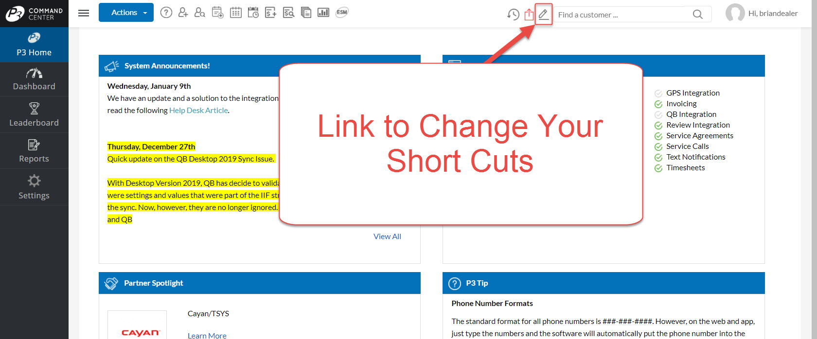 The Short Cut edit button can be located in the top tool bar of the P3 HVAC Software 