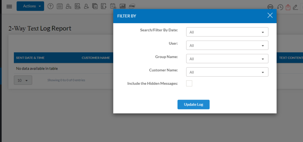 2 Way Text Log Report Filters