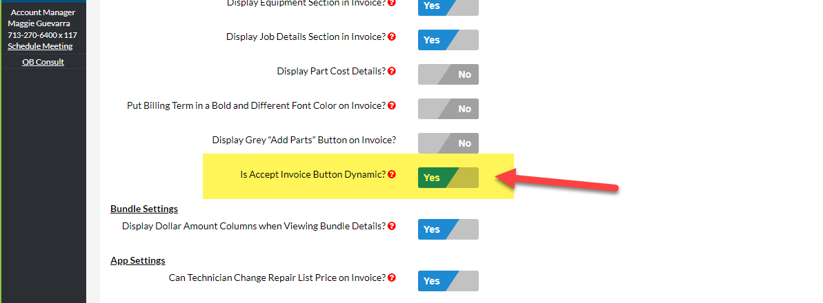 Accept Invoice Button Setting