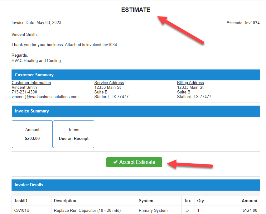 Accept Estimate Button