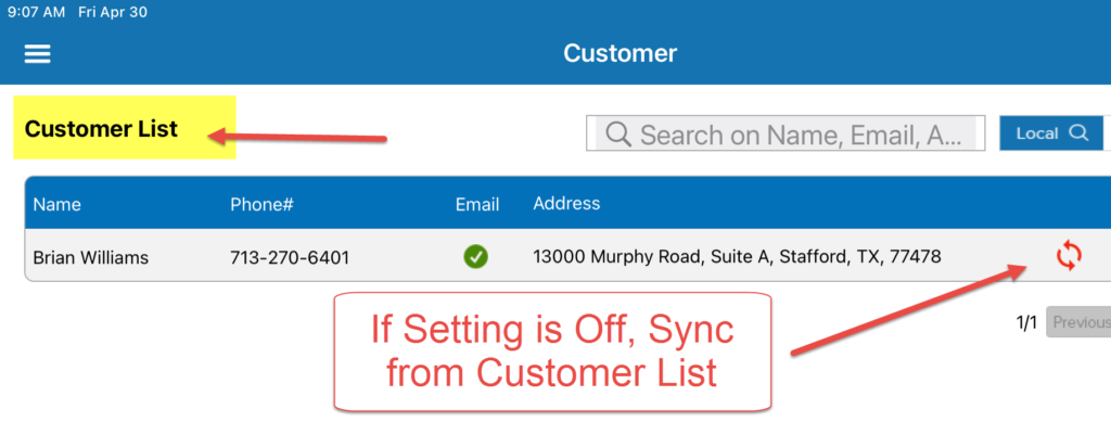 HVAC App - Sync from Customer List