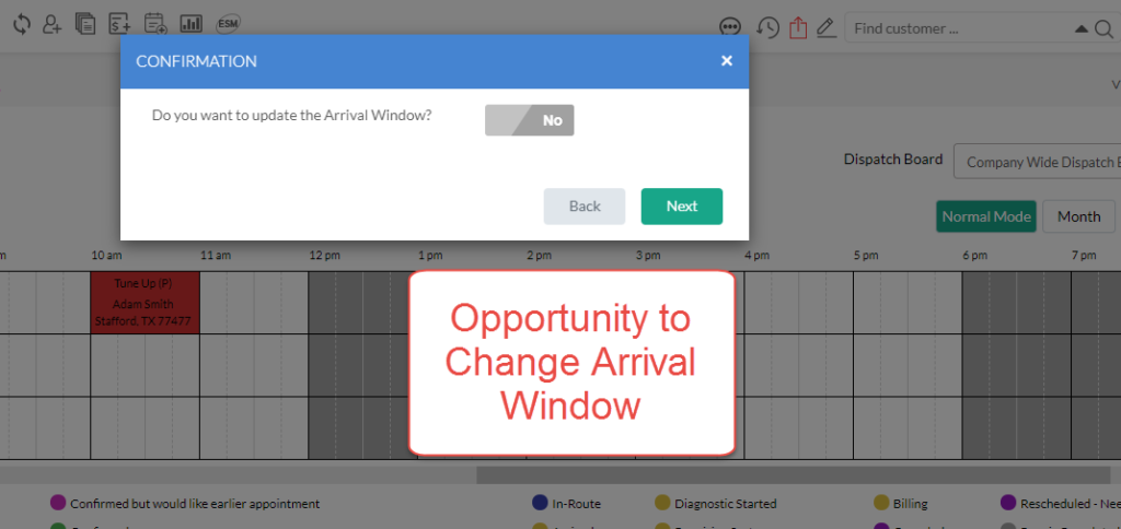 Arrival Window Popup