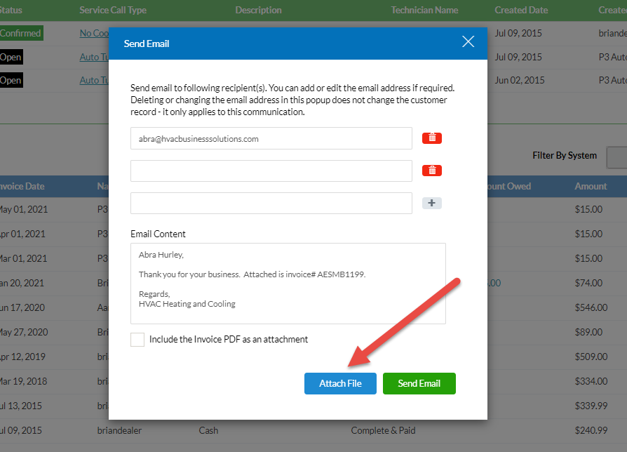 Attach File to HVAC Invoice