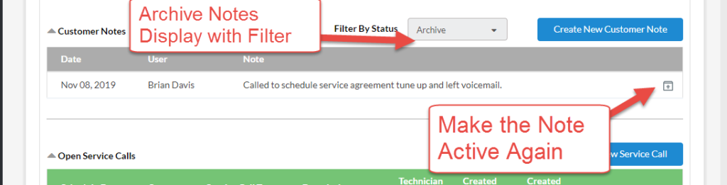 Customer Notes Archive Notes Display