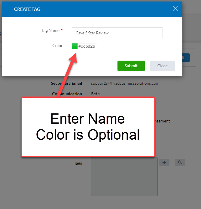 Customer Record - Create Tag