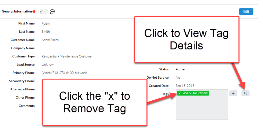 Customer Record - One Tag Applied