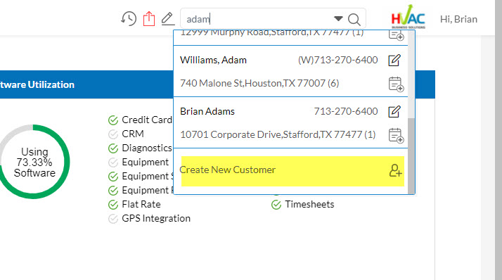 Customer Search - Create New Customer Record