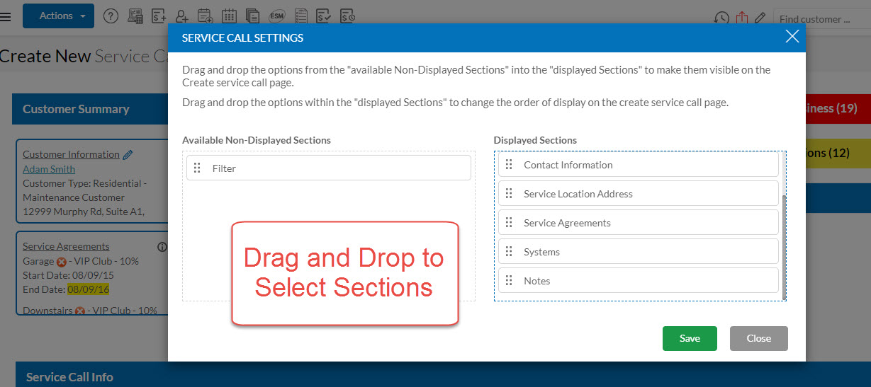 HVAC Dispatching Customer Summary Settings