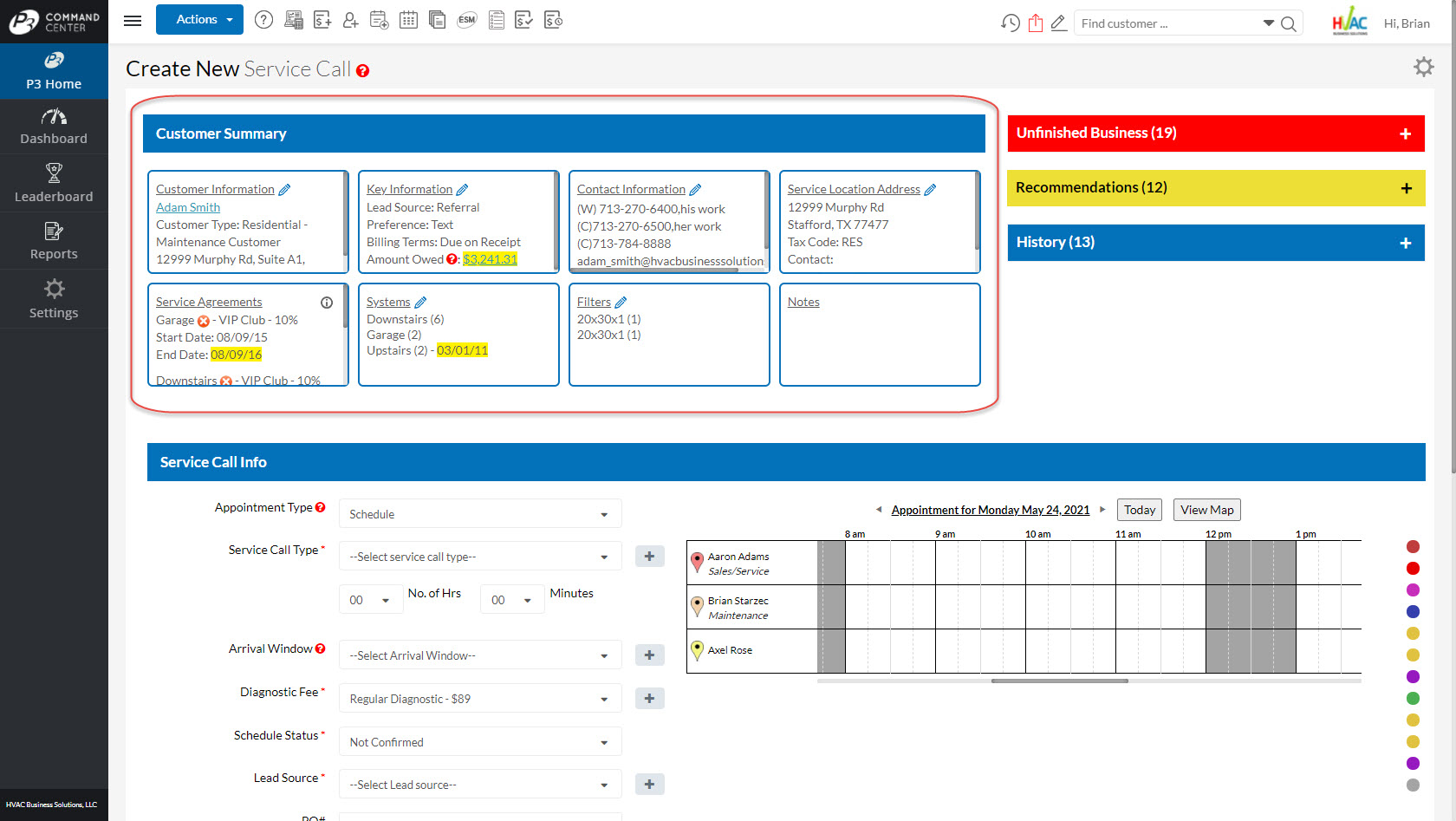 HVAC Dispatching - Customer Summary
