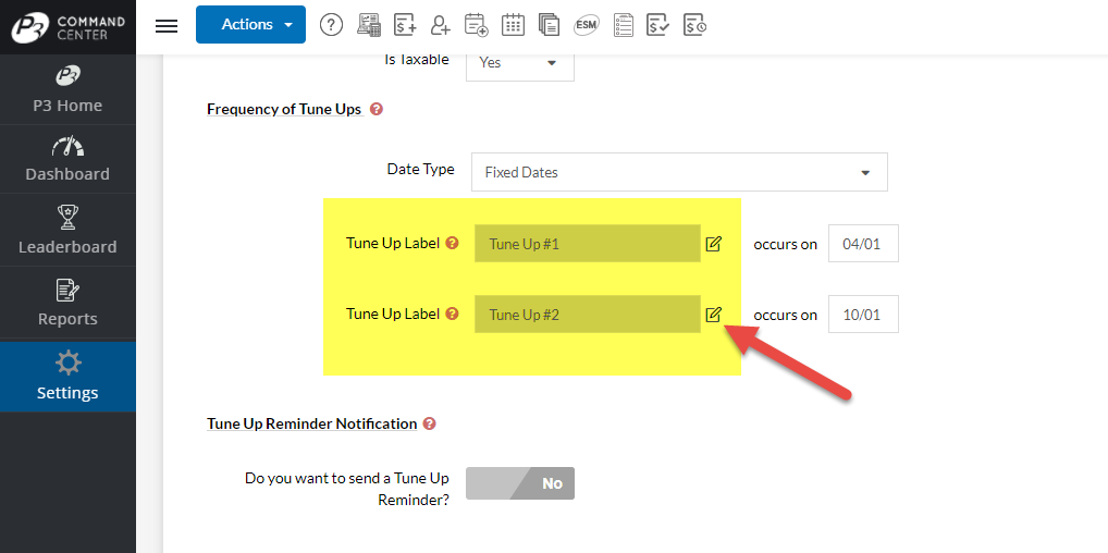 Default Service Agreement Tune Up Labels