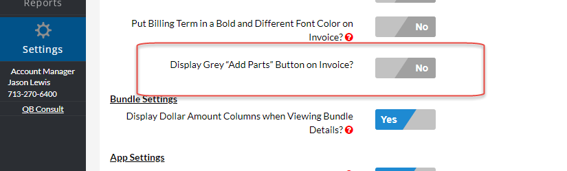 Tuesday Tool Tip – Invoice – Disable Parts Button