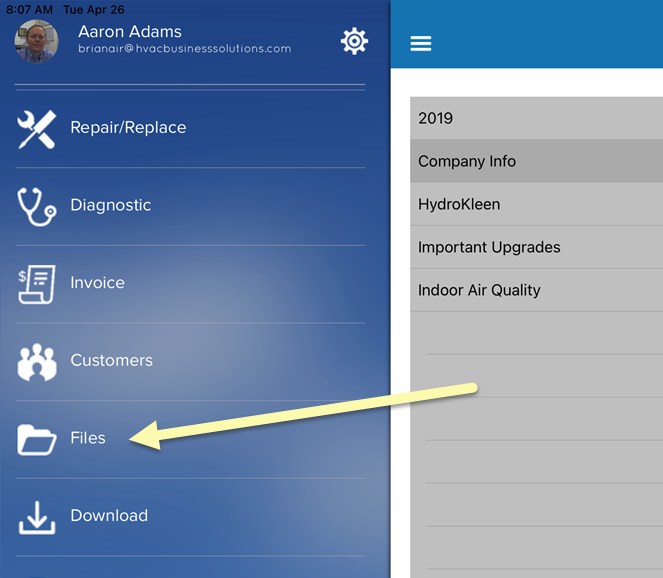File Menu Option on App