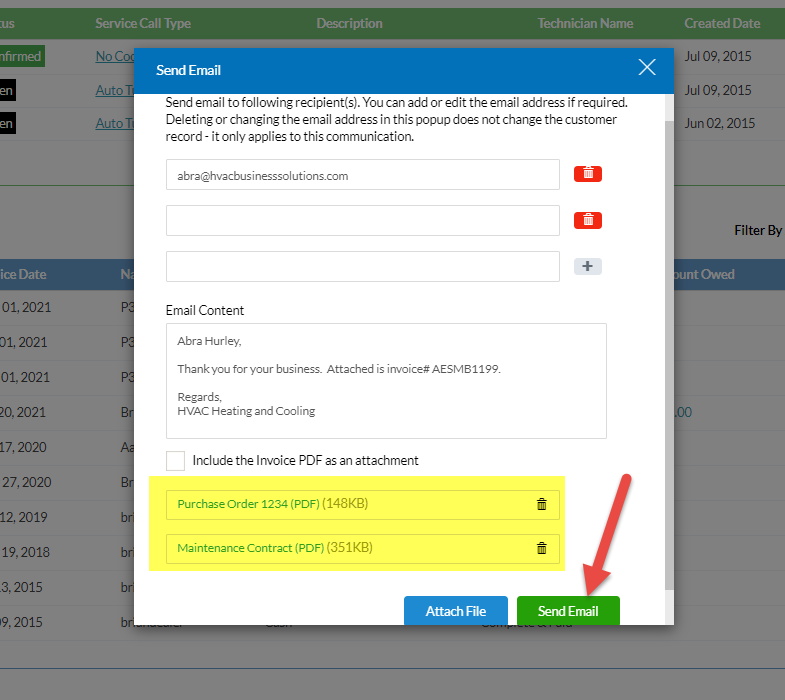 Files Attached to Invoice