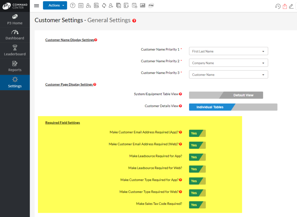 General Settings - Required Fields