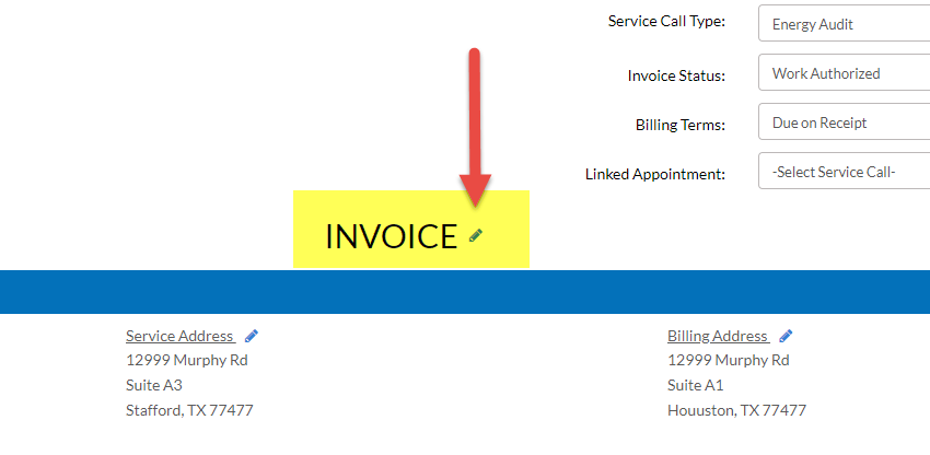 Invoice Title Edit Button