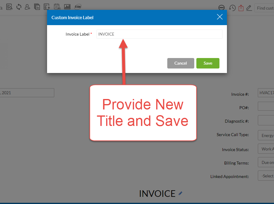 Invoice Title Popup Box
