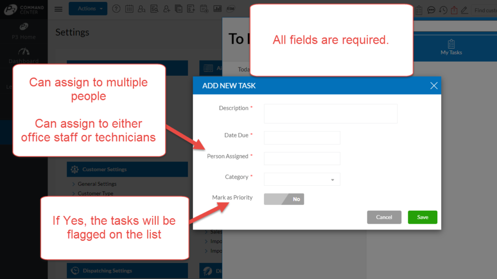 New To Do List Task - Initial Popup