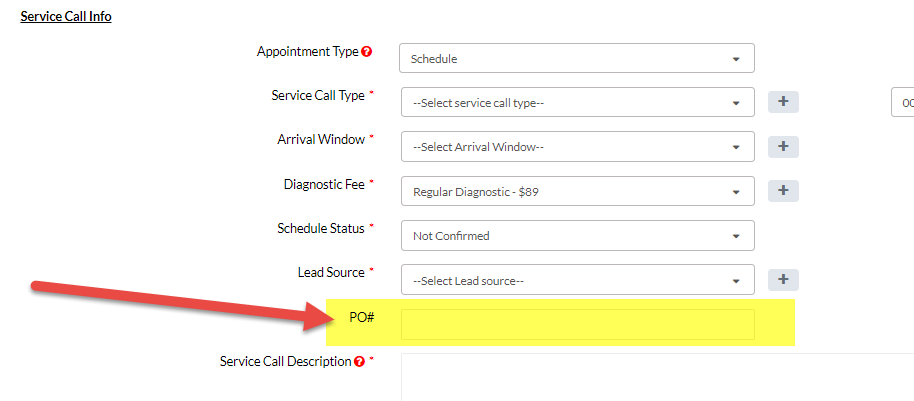 HVAC Purchase Order Field Display