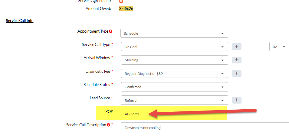 HVAC Purchase Order - Add Number