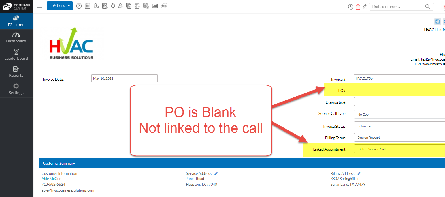 HVAC Purchase Order - Invoice Step 1