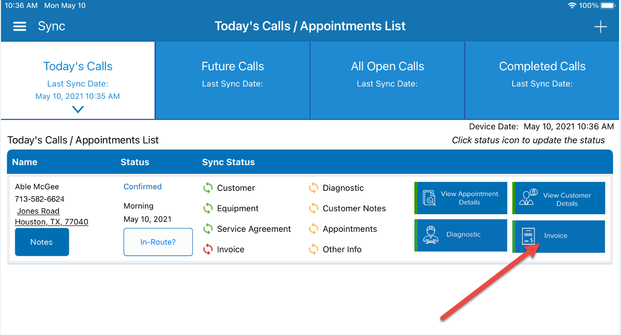 HVAC App - Click to Create Invoice