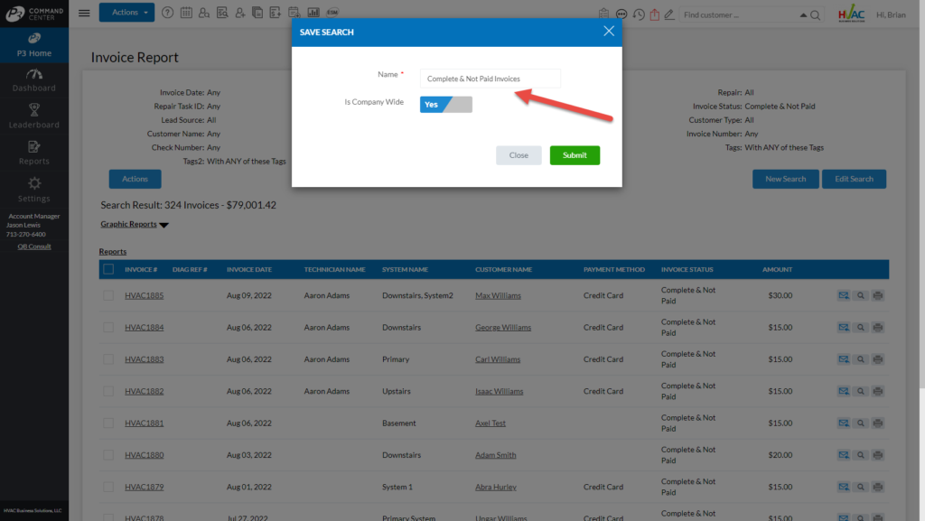 Provide Name and Company Wide Selection