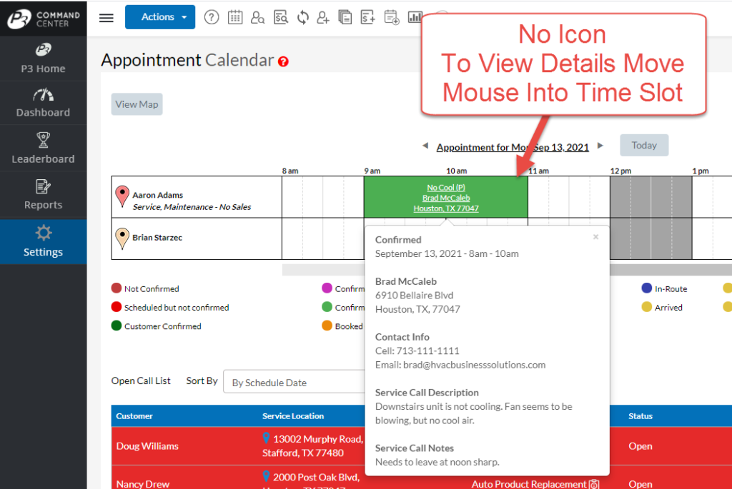 Roll Over to View Appointment Details