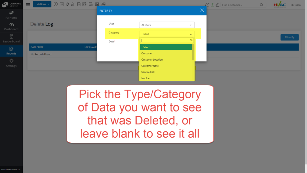 Delete Log Search Options