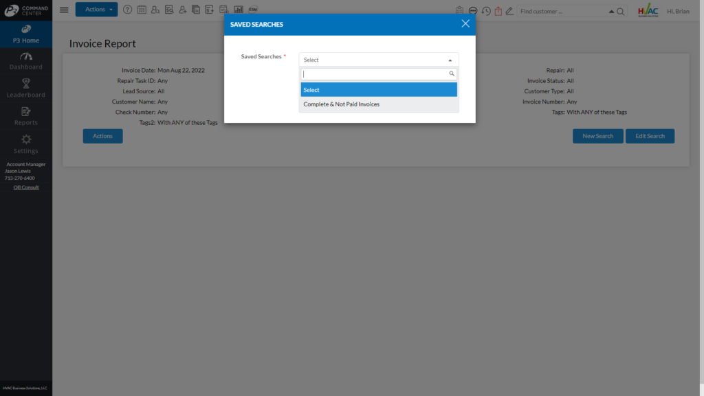 Select a Saved Search