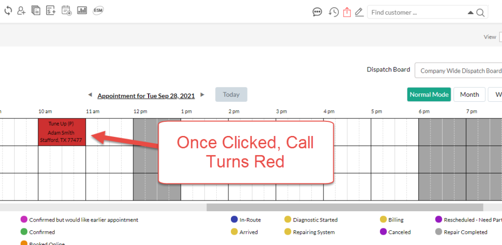 Selected Call Turns Red