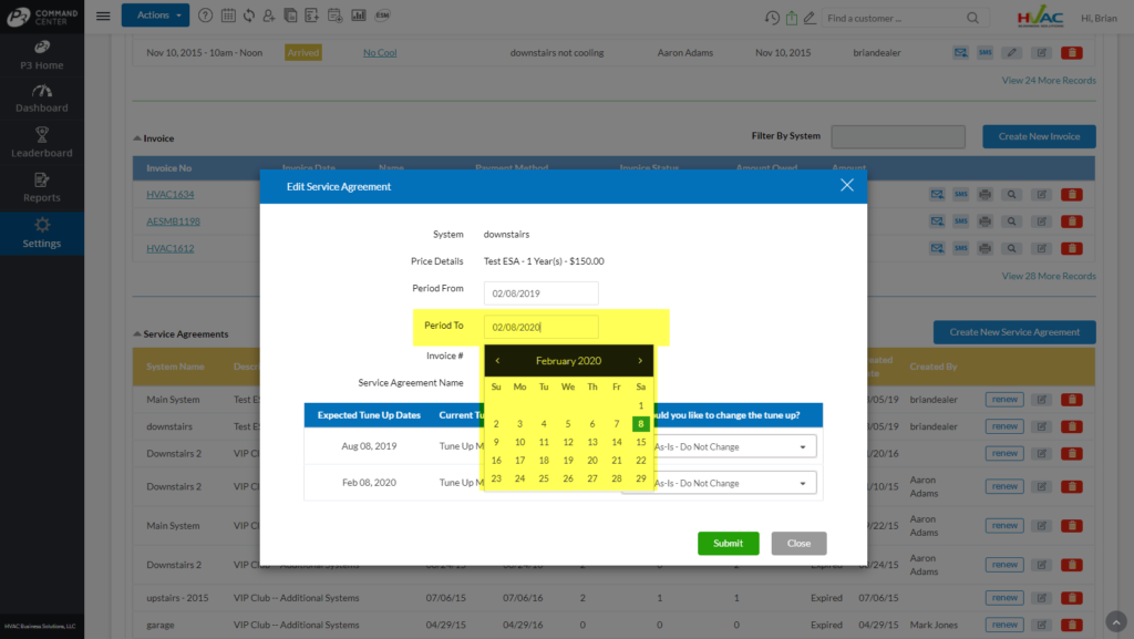 Service Agreement Edit Date