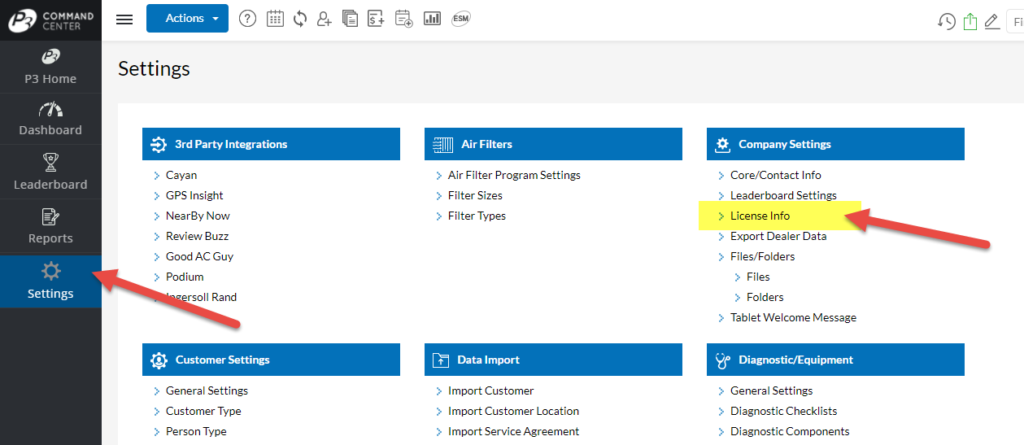 Settings - P3 HVAC Software License Information