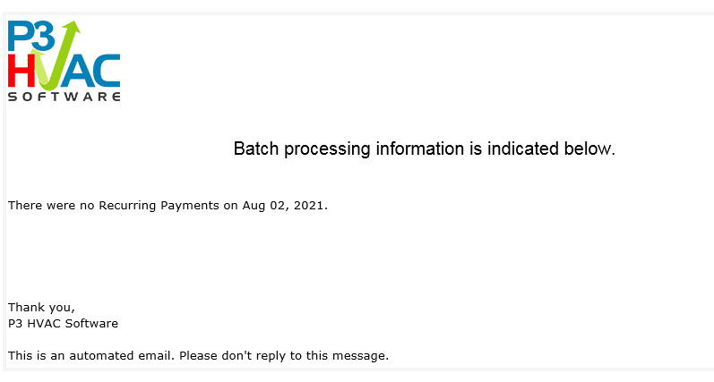 Example Email with No Invoices for the Day