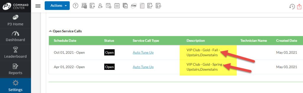Tune Up Agreement Labels on Customer Record