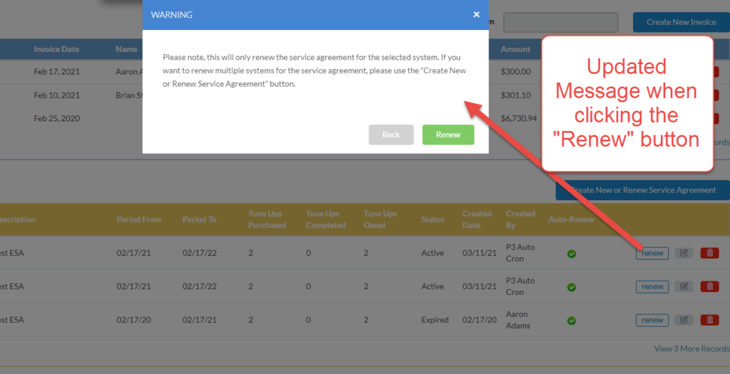 Updated Message on Renew Button