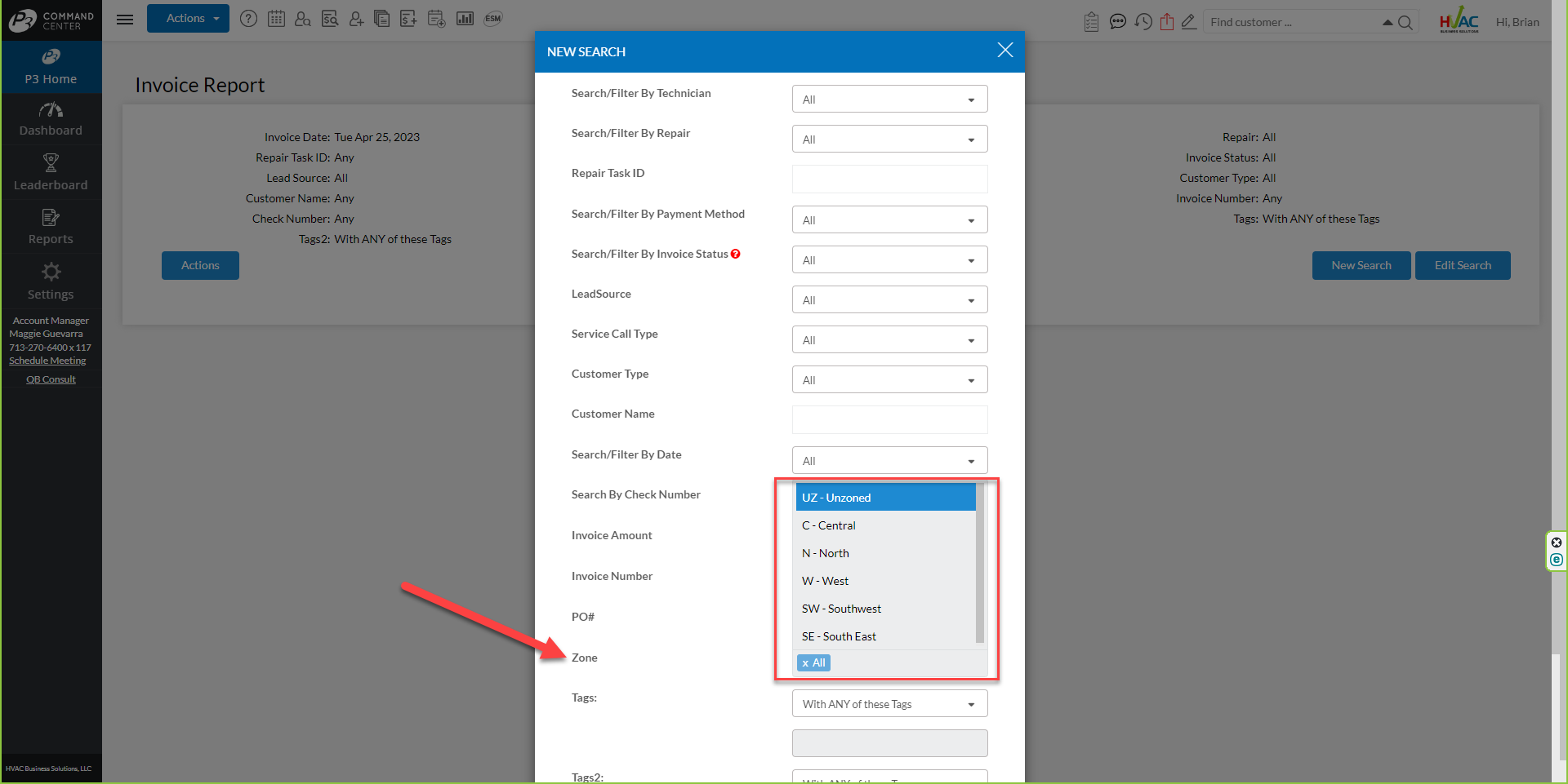 Zone Filter - Invoice Report