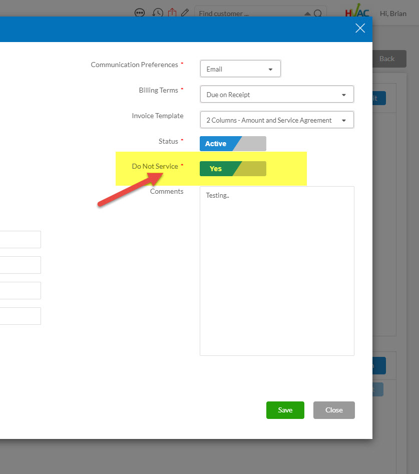 How to Change the Do Not Service Flag on Customer Record