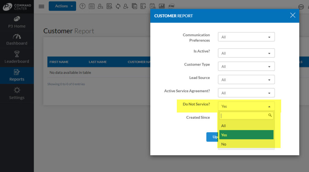 How to Search the Report for Do Not Service Customers